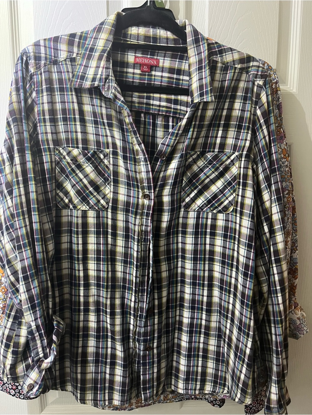 Merona Plaid Button-Down Shirt in Black, White & Green
